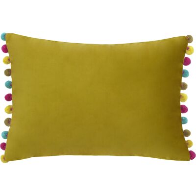 Paoletti - Fiesta Velvet Pom Pom Trimmed - Yellow - Cushion Paoletti - Fiesta Velvet Pom Pom Trimmed - Yellow - Cushion