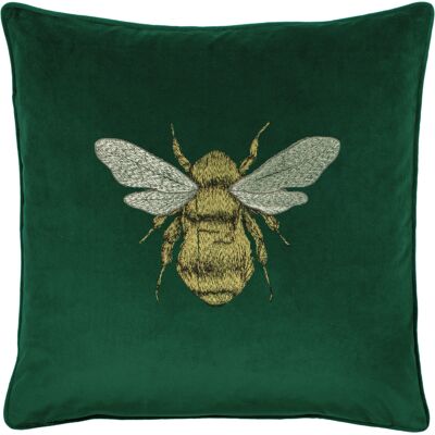 Paoletti Hortus Embroidered Bee Piped Velvet Cushion Cover - Emerald - One Size Paoletti Hortus Embroidered Bee Piped Velvet Cushion Cover - Emerald - One Size