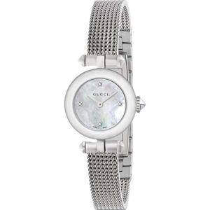 Gucci Womens Ya141512 Mother Of Pearl Diamond Dot Dial Ladies Watch - Silver Stainless Steel - One Size