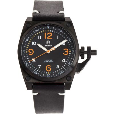 Shield Pascal Leather-Diver Watch - Black - Mens - 42mm - Stainless Steel Shield Pascal Leather-Diver Watch - Black - Mens - 42mm - Stainless Steel