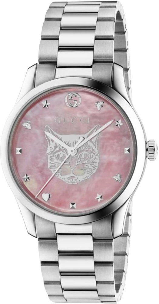 Gucci Ya1264166 G-Timeless Pink Mother Of Pearl Dial Unisex Watch - Silver Stainless Steel - One Size