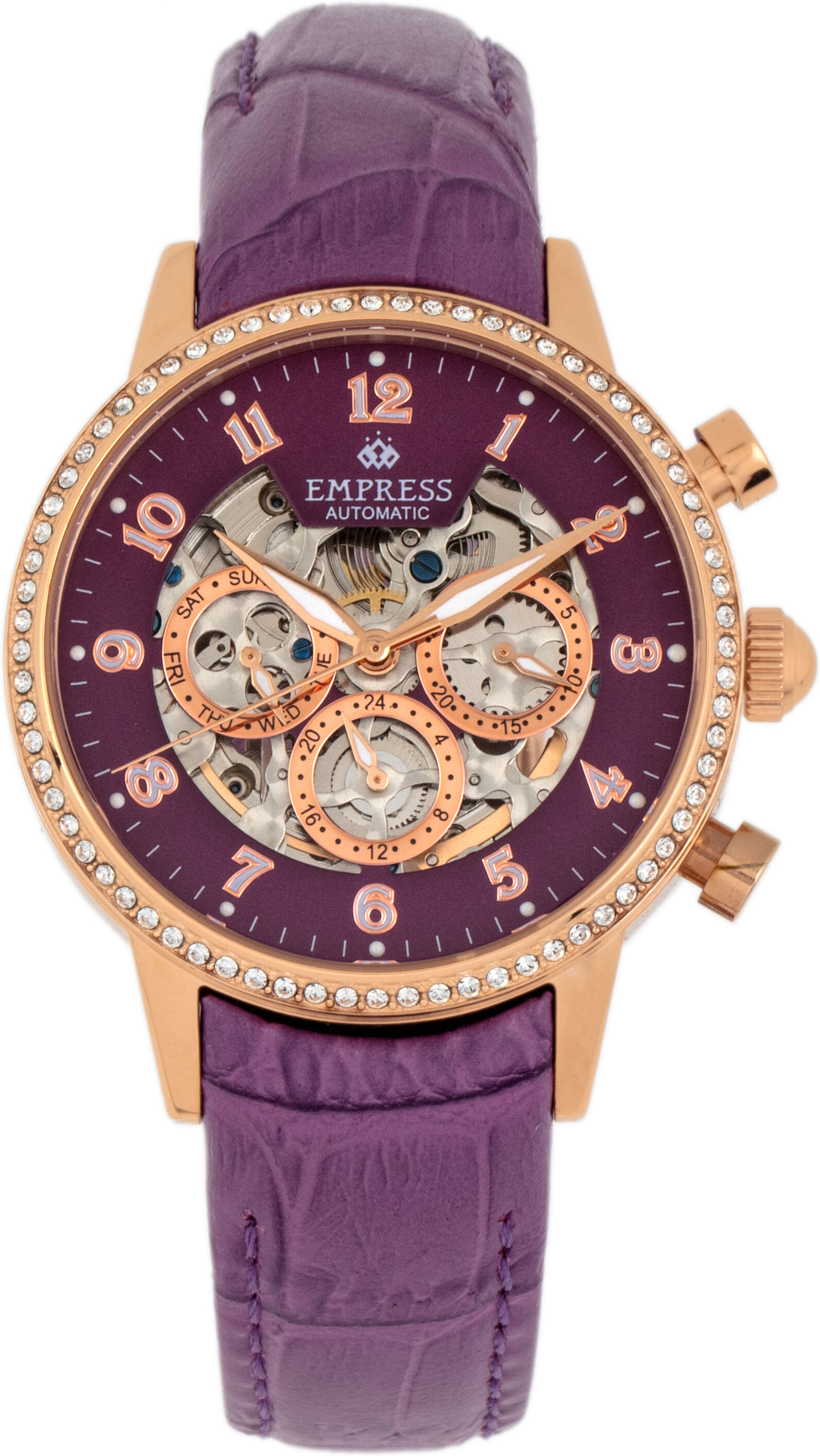 Empress Womens Beatrice Automatic Skeleton Dial Leather-Band Watch W/day/date - Purple Stainless Steel - One Size