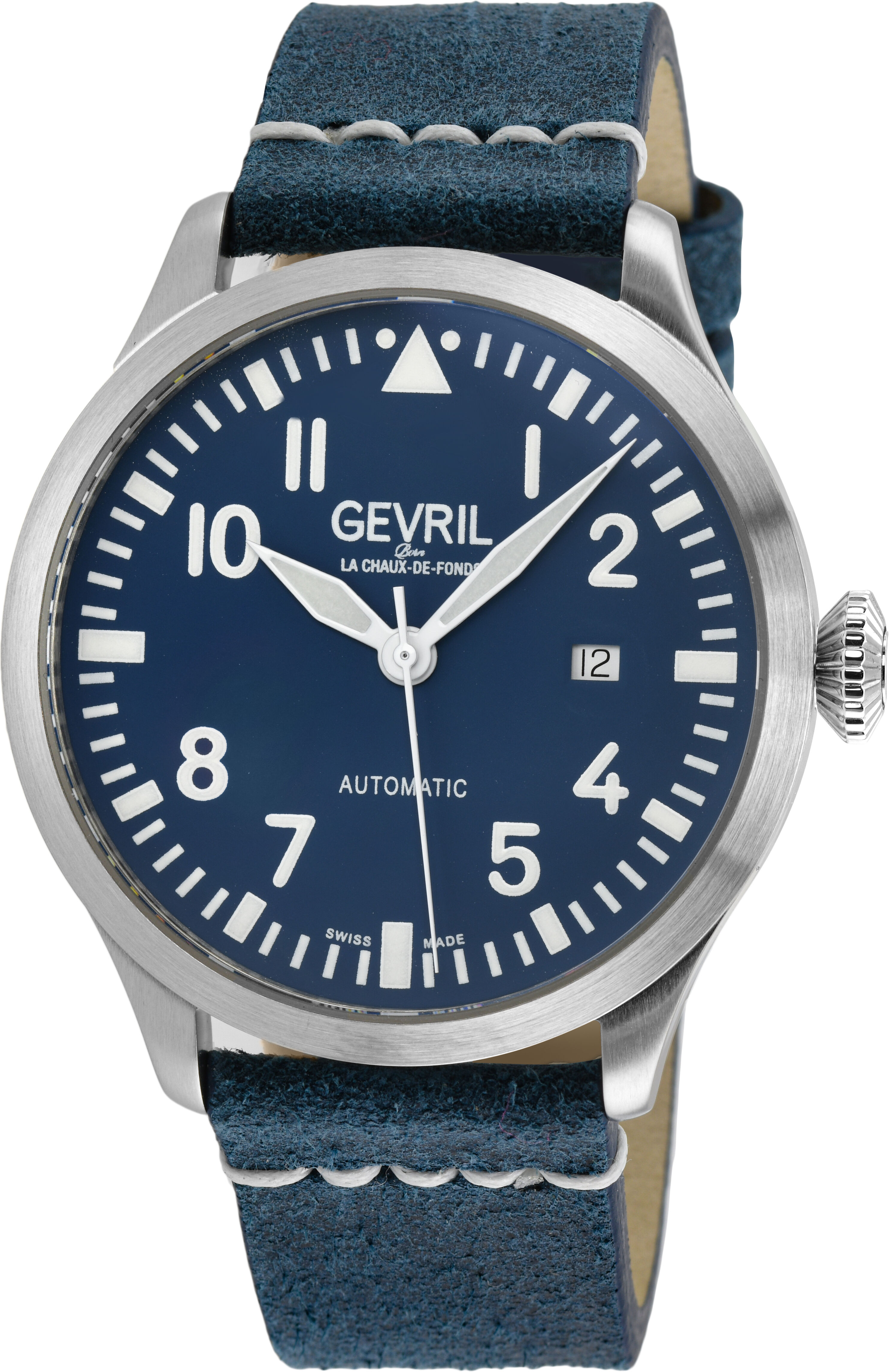 Gevril Mens Vaughn Swiss Automatic Seliita Sw200 White Dial, Genuine Leather Watch - Blue - One Size