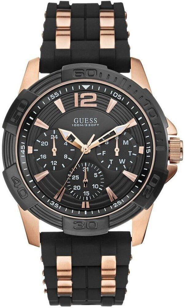 Guess W0366g3 Analog Stainless Steel Mens Watch - Black Silicone - One Size