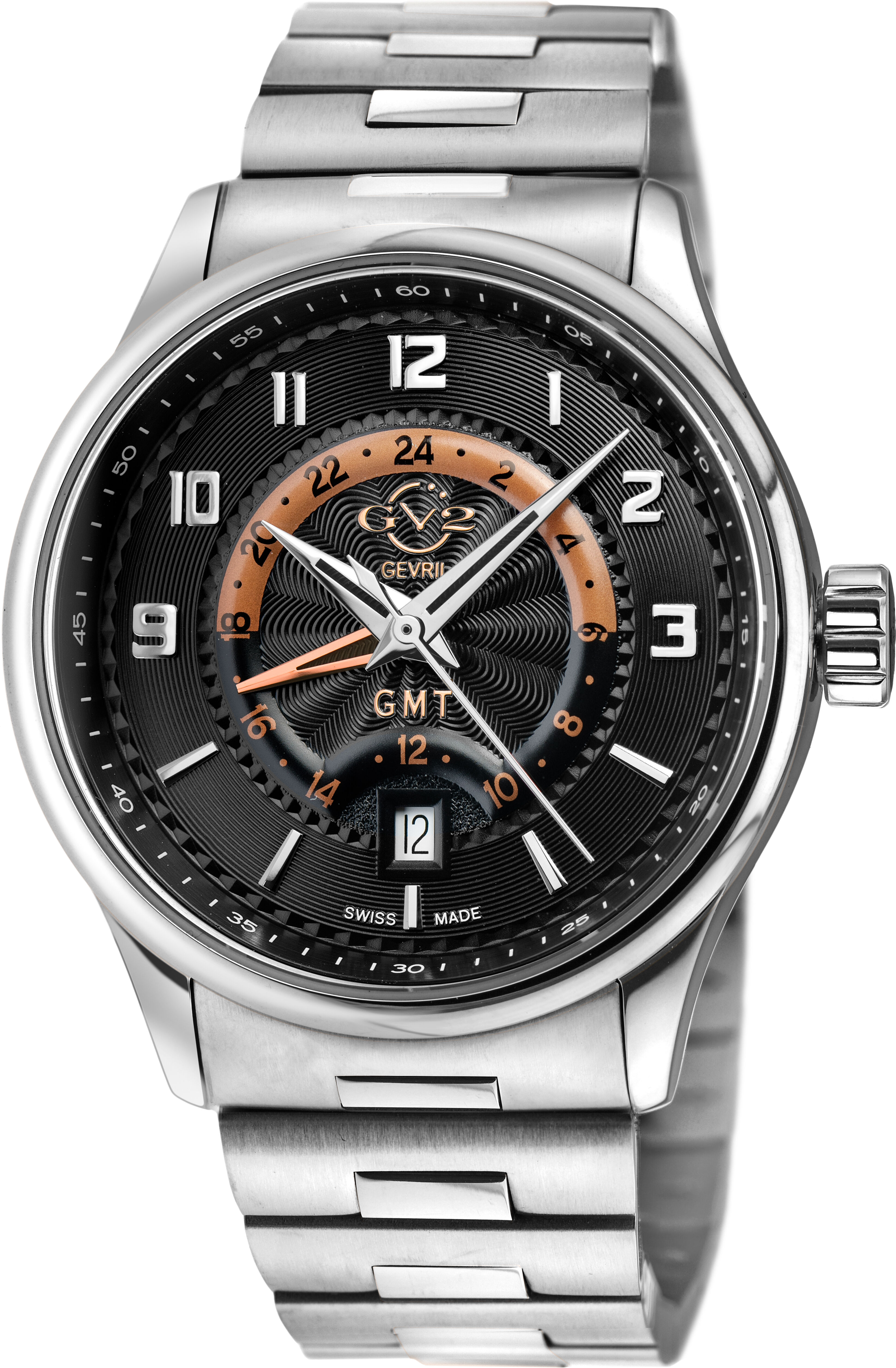 Gv2 Mens Giromondo 42300b Swiss Quartz Brown Dial Stainless Steel Date Watch - Black & Silver - One Size