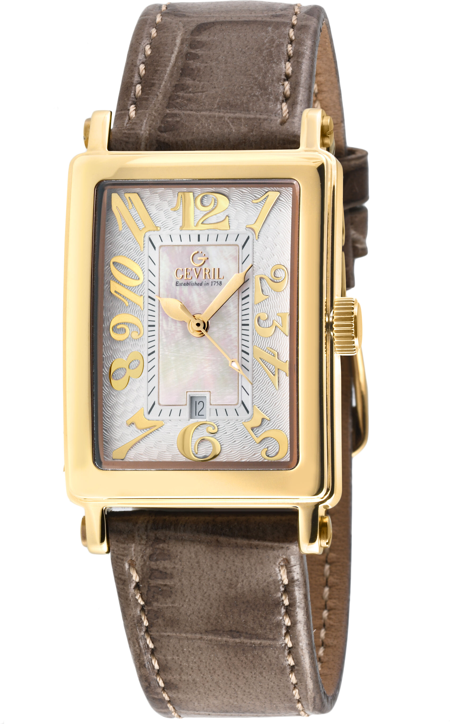 Gevril Ave Of Americas Mini Womens Swiss Quartz White Mop Dial Watch, Genuine Tan Leather - Brown - One Size