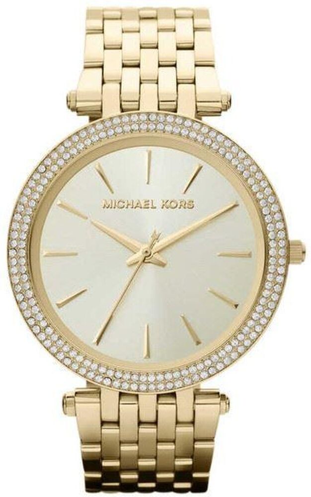 Michael Kors Mk3191 Darci Glitz Gold Dial Pave Bezel Crystal Womens Watch Stainless Steel - One Size