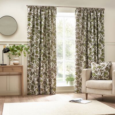 Green Pomegranate Floral Jacquard Ready Made Curtain - Curtains Green Pomegranate Floral Jacquard Ready Made Curtain - Curtains
