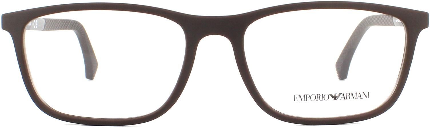 Emporio Armani Rectangular Rubber Brown Mens Glasses Frames - One Size