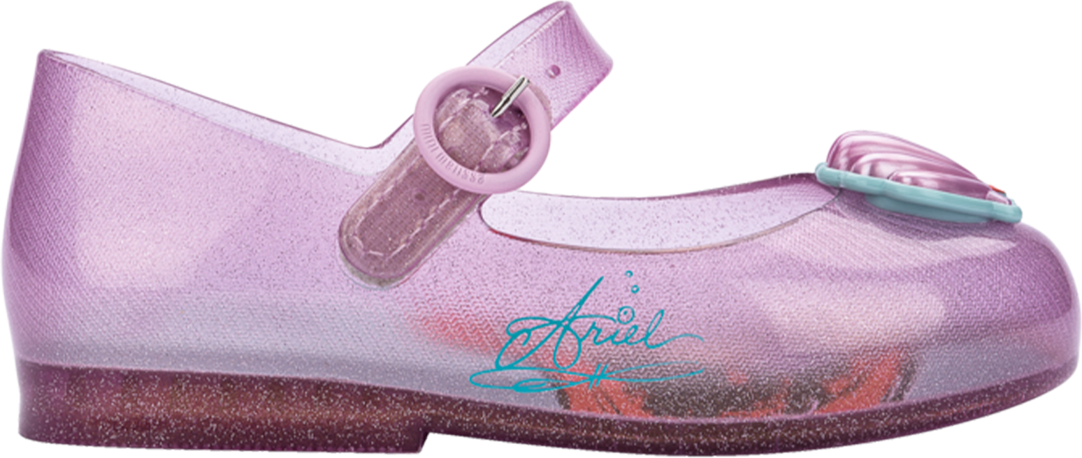 Mini Melissa Girls Sweet Love X Disney Princess Pink Glitter Flats - Size Uk 6 Infant