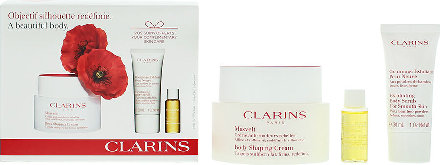 Clarins Womens A Beautiful Body Gift Set - Cream 200ml, Exfoliating 30ml + Tonic Oil 10ml - One Size