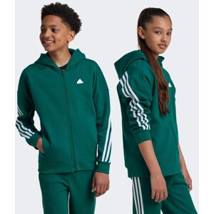 Adidas Sportswear Kids Unisex Future Icons 3-Stripes Full-Zip Hooded Track Top - Green Cotton - Size 11-12y