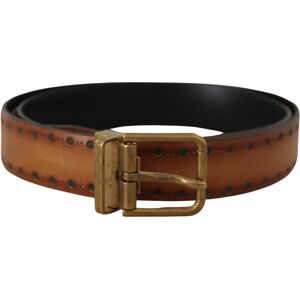 Dolce & Gabbana Mens Brown Leather Dress Brass Metal Logo Buckle Belt - Size 90 Cm