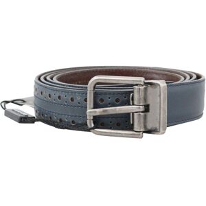 Dolce & Gabbana Mens Blue Perforated Leather Gray Buckle Belt - Size 90 Cm