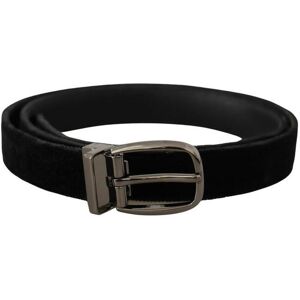 Dolce & Gabbana Mens Black Velvet Classic Logo Engraved Metal Belt - Size 90 Cm
