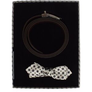 Dolce & Gabbana Mens White Silk Bowtie Leather Belt Gift Box - Size 115 Cm