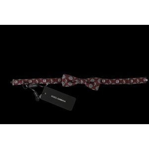Dolce & Gabbana Mens Bordeaux Maroon Lion Silk Adjustable Neck Bow Tie - Bordo - One Size