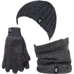 Heat Holders Mens - Thermal Winter Fleece Cable Knit Hat, Neck Warmer And Gloves Set For Men - Grey Nylon - Size Medium/large Heat Holders Mens - Thermal Winter Fleece Cable Knit Hat, Neck Warmer And Gloves Set For Men - Grey Nylon - Size Medium/large