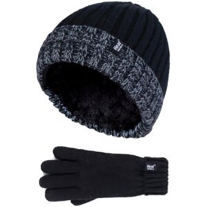 Heat Holders - Children Boys Winter Warm Fleece Lined Insulated Knit Turn Over Cuff Ribbed Hat And Gloves Set - Bs2p9710 - Black - Size 11-12y Heat Holders - Children Boys Winter Warm Fleece Lined Insulated Knit Turn Over Cuff Ribbed Hat And Gloves Set - Bs2p9710 - Black - Size 11-12y