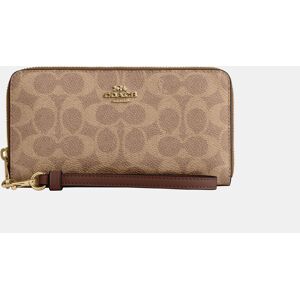 Coach Womens Long Zip Around Wallet In Signature Canvas - Dark Brown - One Size Coach Womens Long Zip Around Wallet In Signature Canvas - Dark Brown - One Size
