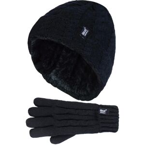 Heat Holders Boys - Kids Girls Cute Cable Knitted Warm Fleece Lined Pompom Winter Hat And Gloves Set With Bobble - Bs3p14 - Black - Size 7-10y Heat Holders Boys - Kids Girls Cute Cable Knitted Warm Fleece Lined Pompom Winter Hat And Gloves Set With Bobble - Bs3p14 - Black - Size 7-10y
