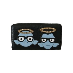 Dolce & Gabbana Mens Black Blue Leather #dgfamily Zipper Continental Wallet - One Size