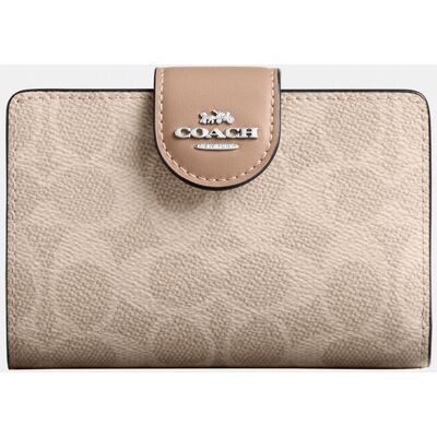 Coach Womens Medium Corner Zip Wallet In Signature Canvas - Beige - One Size Coach Womens Medium Corner Zip Wallet In Signature Canvas - Beige - One Size