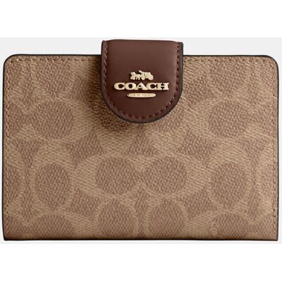 Coach Womens Medium Corner Zip Wallet In Signature Canvas - Dark Brown - One Size Coach Womens Medium Corner Zip Wallet In Signature Canvas - Dark Brown - One Size