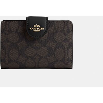 Coach Womens Medium Corner Zip Wallet In Signature Canvas - Beige - One Size Coach Womens Medium Corner Zip Wallet In Signature Canvas - Beige - One Size