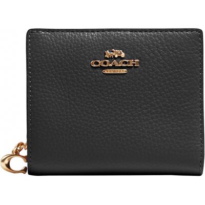 Coach Womens Refined Pebbled Leather Snap Wallet - Black - One Size Coach Womens Refined Pebbled Leather Snap Wallet - Black - One Size