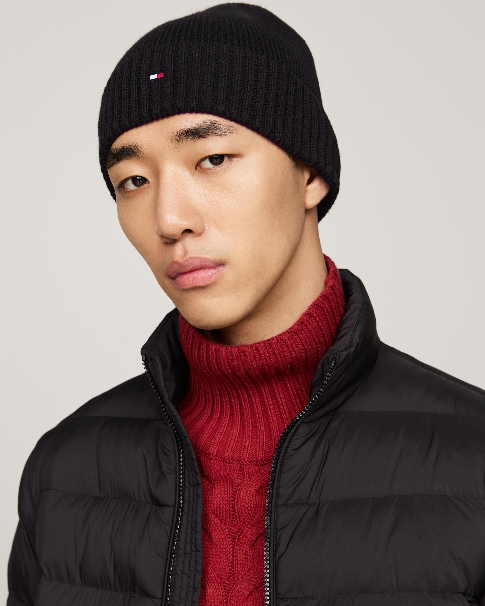 Tommy Hilfiger Th Flag Mens Pima Cotton Beanie - Black - One Size