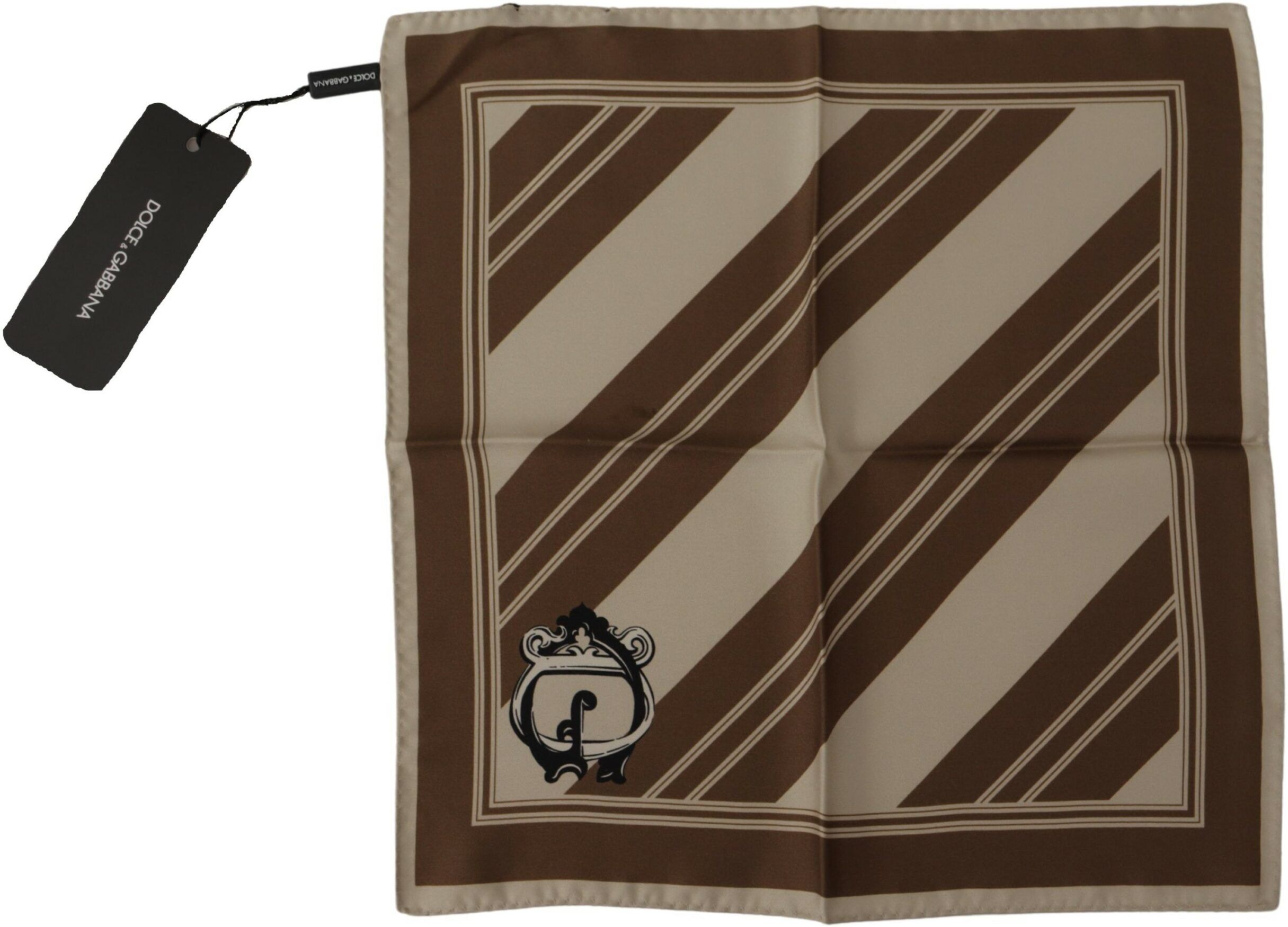 Dolce & Gabbana Mens Brown Stripes Dg Logo Square Handkerchief Scarf Silk - One Size