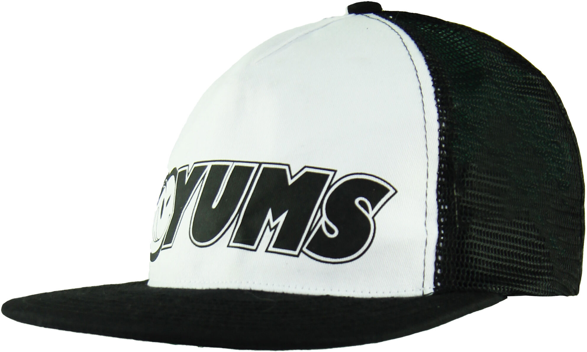 Yums Mens Mesh Snapback Hat Adjustable Black White Logo Unisex Cap 200941 Cotton - One Size