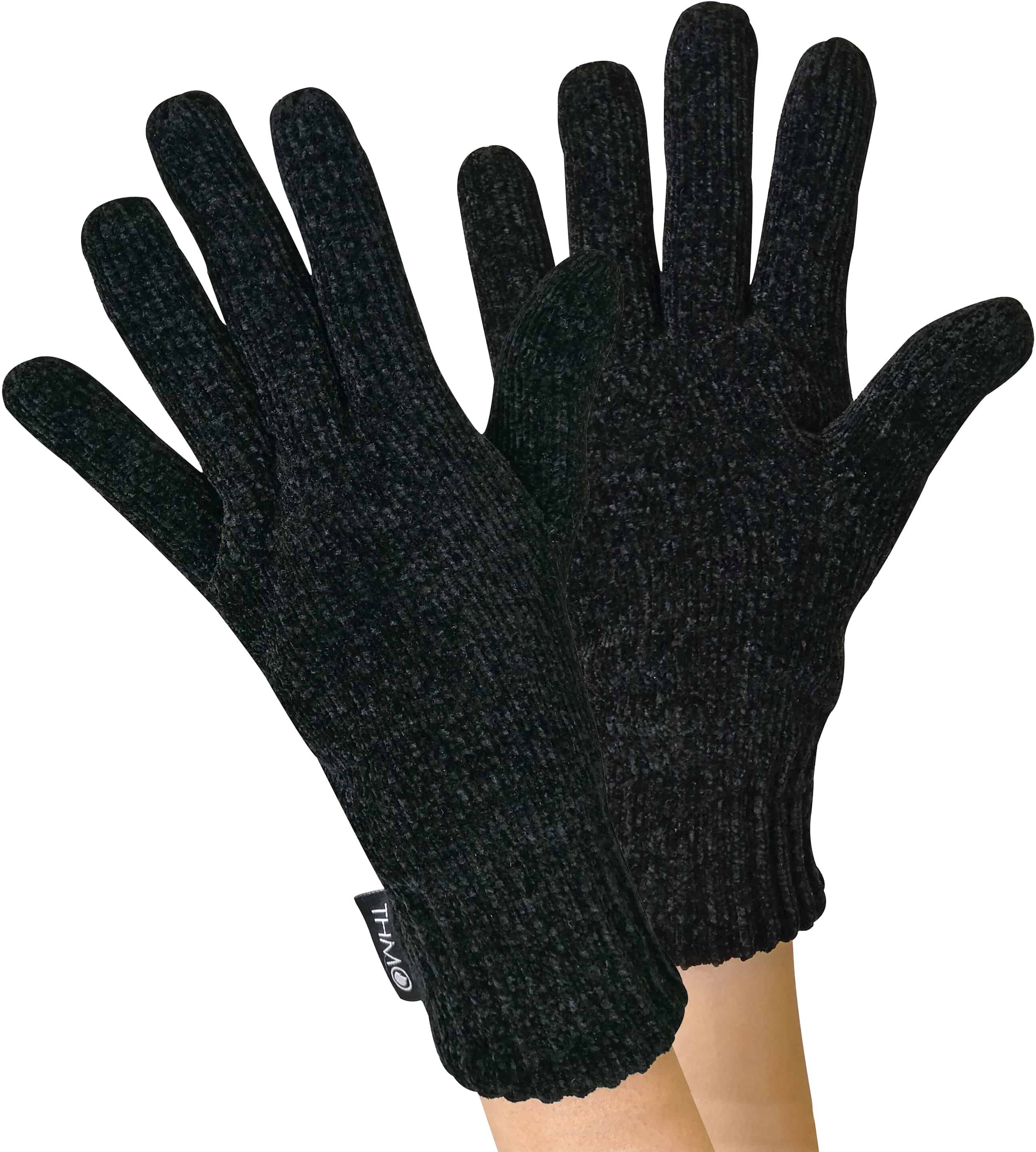 Thmo - Womens Outdoor Thermal Winter Chenille 3m Thinsulate Gloves - Black - One Size