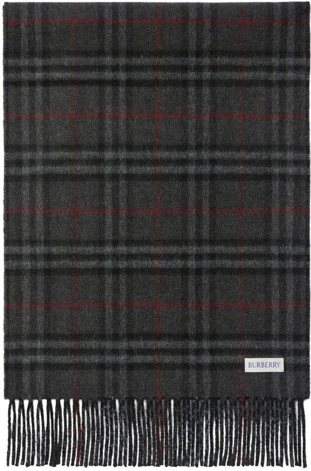Burberry Mens Checked Reversible Black Cashmere Scarf - One Size