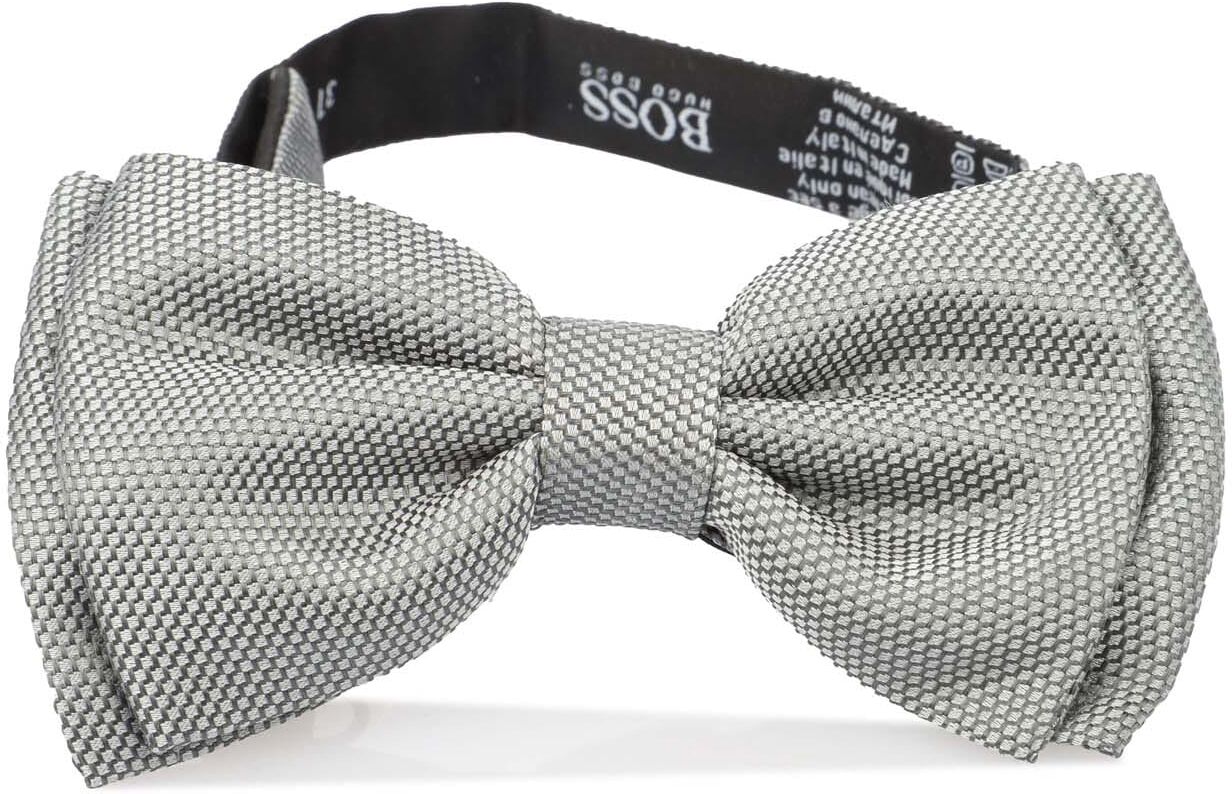 Hugo Boss Mens Accessories Classic Bow Tie In Silver Silk - One Size