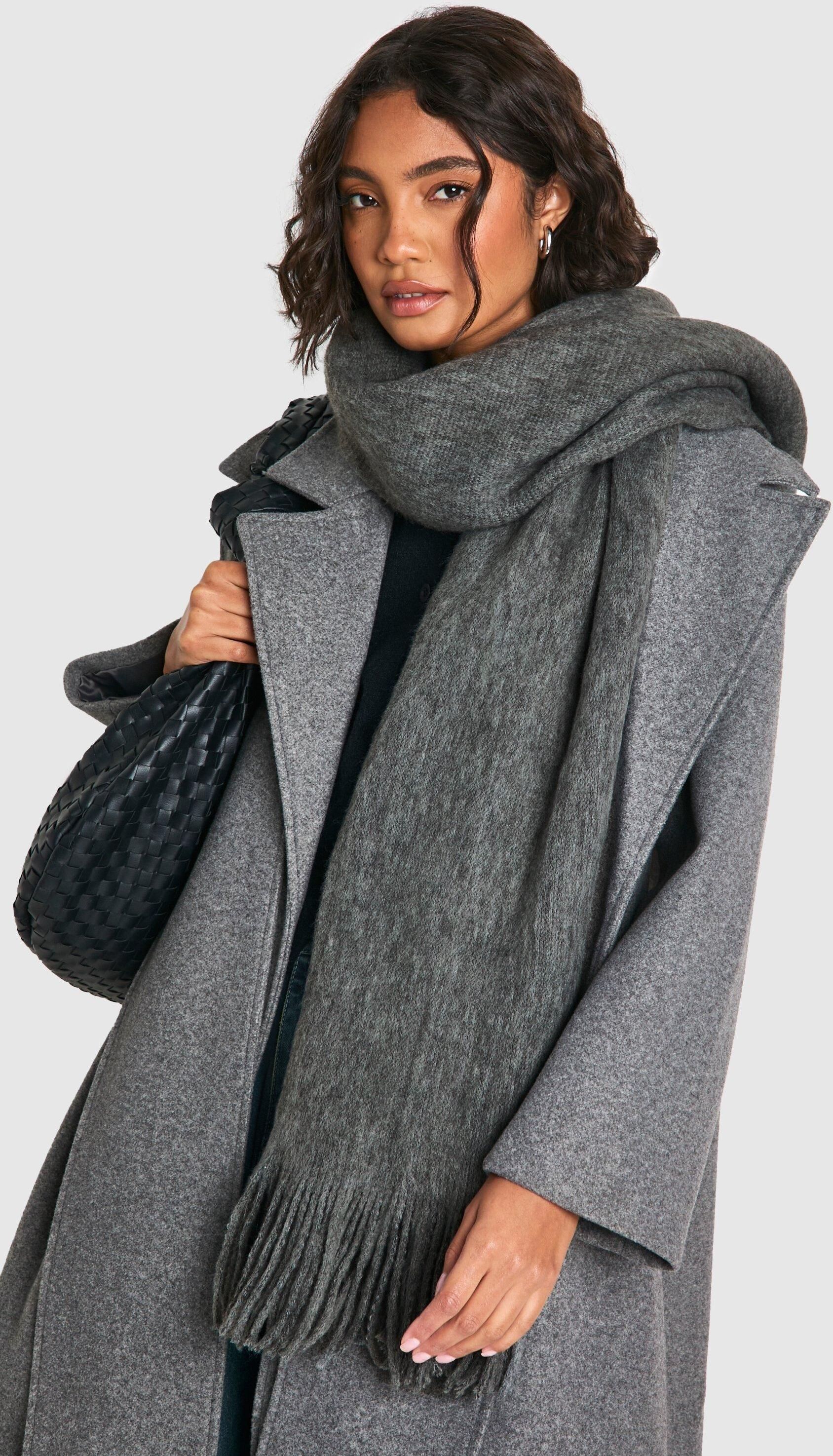 Boohoo Womens Knitted Fringe Scarf - Grey - One Size