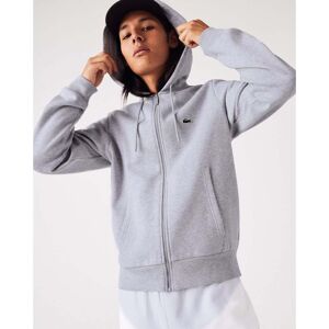 Lacoste Mens Fleece Hoodie With Full-Length Zipper - Silver Cotton - Size Large