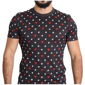 Dolce & Gabbana Mens Dark Gray Hearts Print Cotton T-Shirt - Grey Material_cotton - Size It 48 (Mens)