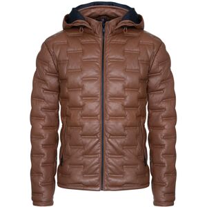 Infinity Leather Mens Hooded Puffer Quilted Bomber Jacket - Belem - Tan Lamb Leather - Size Medium