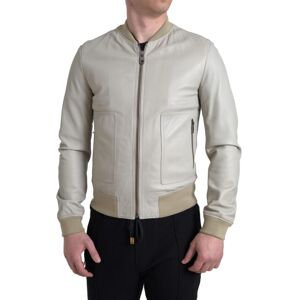 Dolce & Gabbana Mens Cream Leather Bomber Blouson Full Zip Jacket - Size It 48 (Men'S)