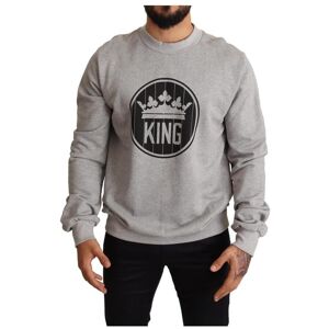Dolce & Gabbana Mens Gray Crown King Print Cotton Sweater - Grey Material_cotton - Size It 44 (Mens)