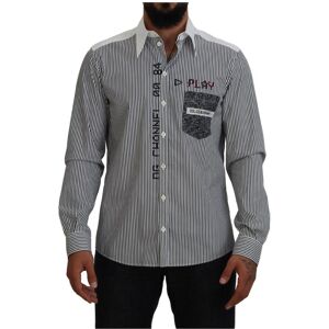 Dolce & Gabbana Mens Black White Striped Printed Casual Cotton Shirt Material_cotton - Size Large