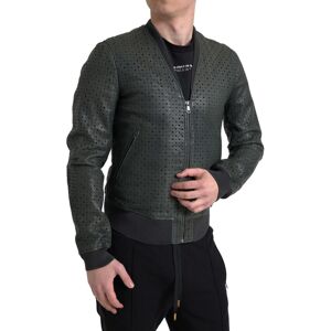 Dolce & Gabbana Mens Green Perforated Leather Bomber Jacket - Size It 44 (Men'S)