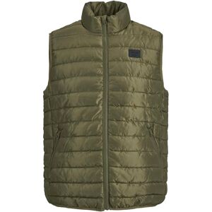 Jack & Jones Mens Quilted Bodywarmer, Full Zip, Collar, Lightweight Padded Gilet - Olive - Size Medium