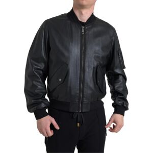 Dolce & Gabbana Mens Black Leather Blouson Full Zip Bomber Jacket - Size It 44 (Men'S)