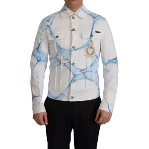 Dolce & Gabbana Mens Cotton Logo Embroidery Denim Jacket - White - Size It 46 (Men'S)