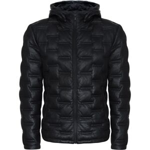 Infinity Leather Mens Hooded Puffer Quilted Bomber Jacket - Belem - Black Lamb Leather - Size Medium