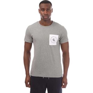 Calvin Klein Mens Round Logo Pocket T-Shirt In Grey Cotton - Size Small