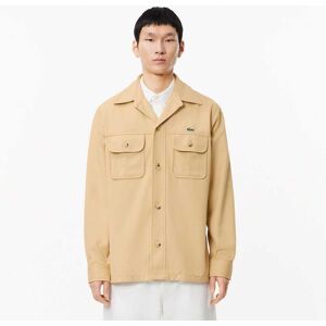 Lacoste Mens Oversized Cotton Twill Plaid Overshirt In Beige - Size 15.75 Inch